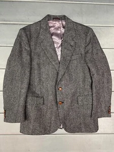 Vintage Boston Traders Blazer Suit Mens 40 Gray Wool Herringbone Casual Jacket - Picture 1 of 12