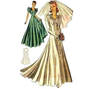 1940s Sewing Pattern, Bridal or Evening Gown - Bust: 34” (86cm) - Picture 1 of 1