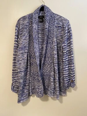 R Q T 开襟开衫毛衣 L 码蓝色白色标签袖 — 第 1/4 张图片