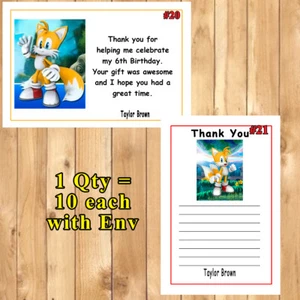 Sonic Birthday Thank You Cards 10 ea w/Env Personalized - Picture 1 of 1