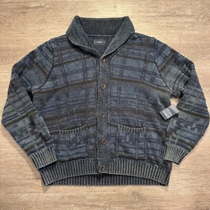 Lucky Brand Cardigan Mens XL Blue Indigo Pattern Heavy Sweater Aztec Southwest - Picture 1 of 10