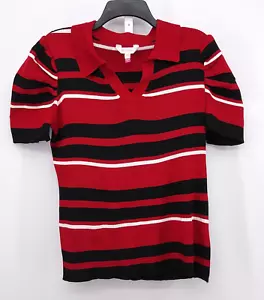 No Boundaries Shirt Womens 3XL Red Black Striped V-Neck Knit Blouse - Picture 1 of 7