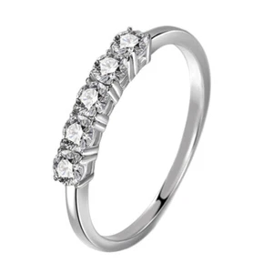 Anello festa matrimonio 3 mm fascia sottile donna argento 925 0,1 ct zz 5 pietre taglia 4-9 - Foto 1 di 16