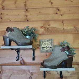 Zueco sandalia Dansko Reggie cuero topo estampado de encaje plataforma tacón talla 41 - Imagen 1 de 11