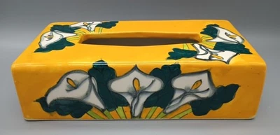 Porta Pañuelos Cerámico Pintado a Mano Calla Lilly Amarillo Rectangular México Foto 1 de 4