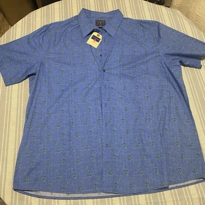 Saddlebred Men ButtonUp Shirt 2XL Blue Anchor Print Short Sleeve Camp Collar NWT - Image 1 of 4