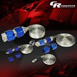4X BLUE BRAIDED SLEEVE ENGINE/FUEL/RADIATOR/HEATER/OIL LINE HEAT SHIELD HOSE KIT - Bild 1 von 1