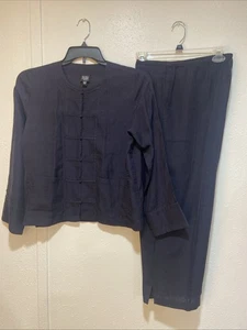 EILEEN FISHER Women’s Jacket  / Pants Size Petite M Silk/cotton Frog Closure Nav - Picture 1 of 12