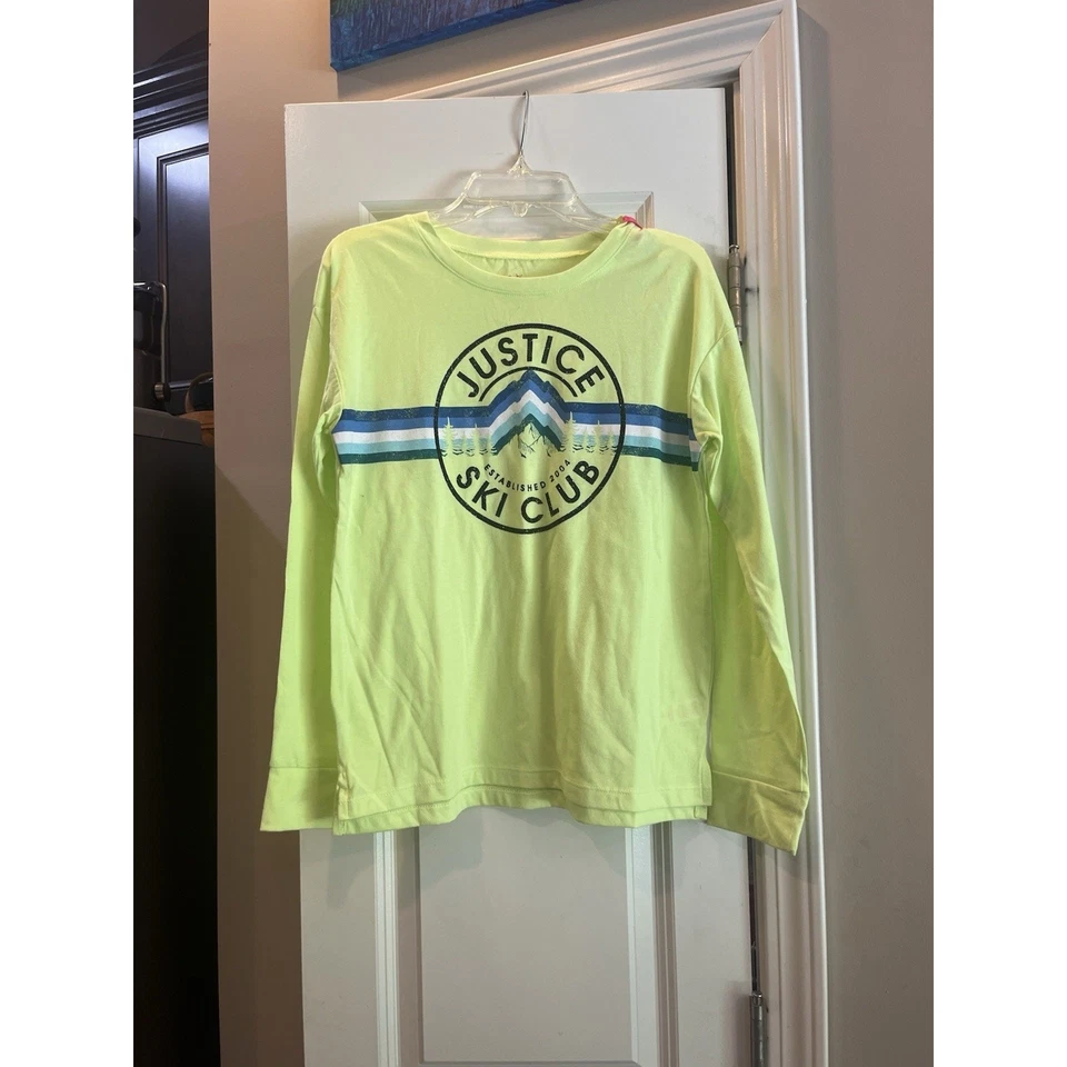 Justice Ski Club Graphic Lime Green Long Sleeve T Size 12-14 - Image 1 of 4