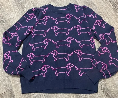 Suéter Boden Talla 10 Azul Marino Rosa Dachshund Salchicha Perro 70% Algodón 30% Lana Para Mujer Foto 1 de 4