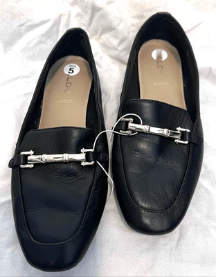 NUEVO SIN ETIQUETAS Zapatos Mocasines Aldo Para Mujer Cuero Boska Sin Cordones Puntera Cuadrada Negros Talla 5 Foto 1 de 4