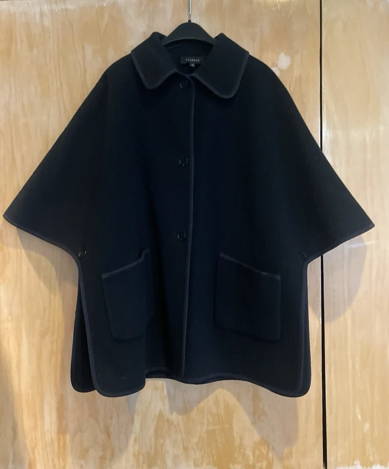 Poncho con cuello de lana TALBOTS abotonado negro talla mediana talla grande Foto 1 de 2