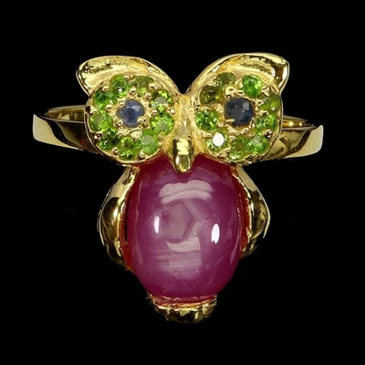 Anello in argento sterling 925 ovale rubino cromato diopside zaffiro gemma... - Immagine 1 di 4