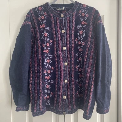 Cárdigan tejido vintage de lana pura nueva Tulchan para mujer - Fair Isle - talla L/XL Foto 1 de 4