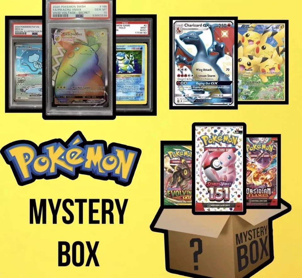 $99 Pokemon Mystery Box (2 PSA Graded Slabs + 3 pokemon Packs + 10 Rare Cards )  - Image 1 of 1