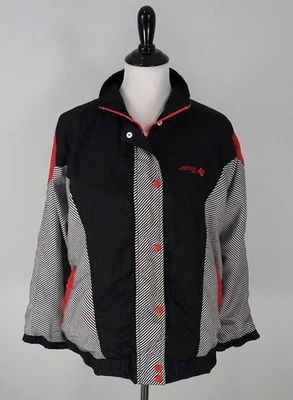 Chaqueta cortavientos vintage años 90 Y2k Adolfo negra blanca roja a rayas cremallera talla pequeña Foto 1 de 4