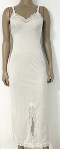 Vintage Pembroke weiß 100 % Nylon lang voller Maxi Slip Spitzenbesatz Größe 32 Small - Bild 1 von 6