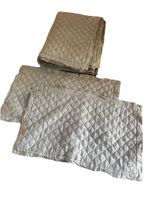 Pottery Barn Belgian Flax Linen Diamond Quilt/Shams King Cal King Flagstone Gray - Image 1 of 4