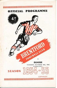 BRENTFORD v Dundee Scotland (Friendly) 1954/1955 - Football Programme - Picture 1 of 1