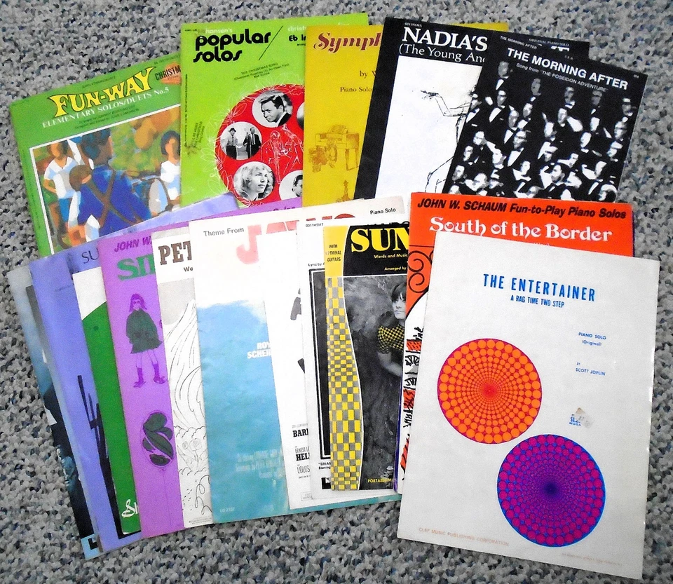 Vintage Piano Sheet Music Pop Classical Movies Musicals Schaum Books Lot 60s 70s - Image 1 of 4