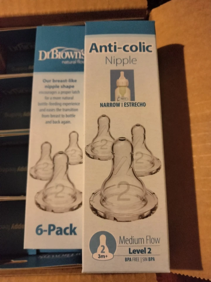 Dr. Brown's Natural Flow Anti-Colic Nipple Level 2 Medium 3m+ 12 Boxes Of 6 (72) - Image 1 of 4