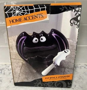NWT Halloween Black Bat Dip Bowl and White Ghost Spreader ~ Home Accents - Picture 1 of 7