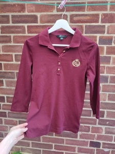 Ralph Lauren womens burgundy wine cherry cotton polo shirt blouse top Size M - Picture 1 of 12