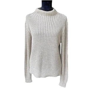 RD Style Sweater Womens Large Beige Elbow Patches Chunky Mock Turtleneck Casual - Picture 1 of 15