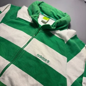 Sudadera con capucha Adidas verde blanco a rayas cremallera completa - Imagen 1 de 16