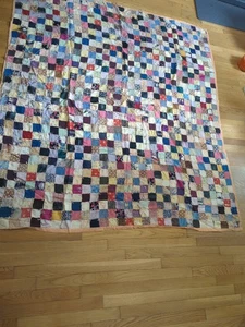 Vintage Patchwork Quilt Topper Damaged, Stains, Holes, Rips As Is 66.5" X 73.5" - Picture 1 of 16