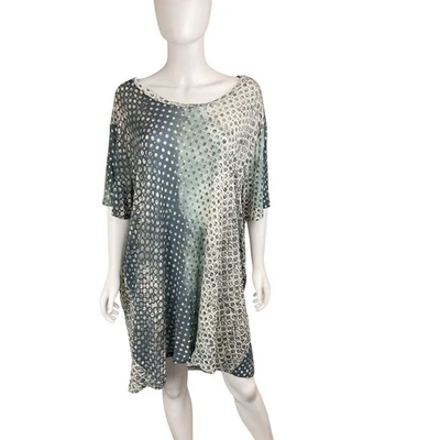 Johnny Was Biya XL Tunic Dress Blue Beige Polka Dot Modal Boho Casual - Image 1 of 4