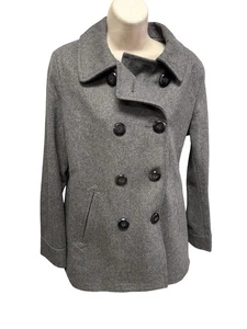Old Navy Wool Blend Gray Pea Coat Women’s Size Medium - Picture 1 of 5