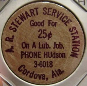 Vintage A.R. Stewart Service Station Cordova, AL Wooden Nickel - Token Alabama - Picture 1 of 2