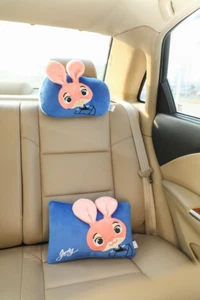 Lindo juego de almohada y soporte lumbar para cuello de asiento de coche con diseño de conejo felpa suave 4 unidades - Imagen 1 de 5