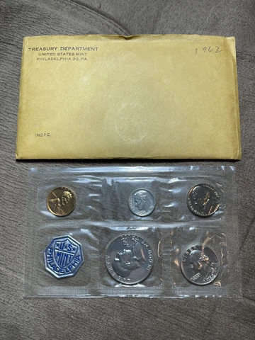 1962 US Mint Proof Set With Envelope and COA Cover