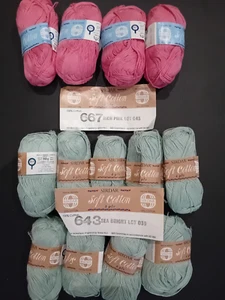 650gm Sirdar SOFT COTTON 100% 4ply SEA GREEN & RICH PINK vintage baby - Picture 1 of 5