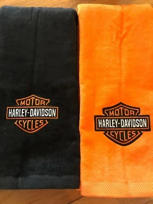 Toalha de mão logotipo motocicleta Harley-Davidson 1 laranja e 1 conjunto de 2 toalhas pretas - Imagem 1 de 4