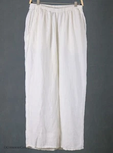 FLAX Sz S 100% Linen Wide Leg White 23" Pants Boho Lagenlook Flowy Summer - Picture 1 of 6
