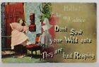 Humor Woman on Phone Don't Sow Your Wild Oats They are bad Reaping Postcard R16
