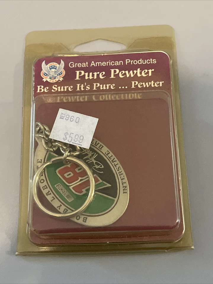 Vintage 1998 NASCAR Bobby Labonte #18 Interstate Batteries Pewter Keychain - Image 1 of 4