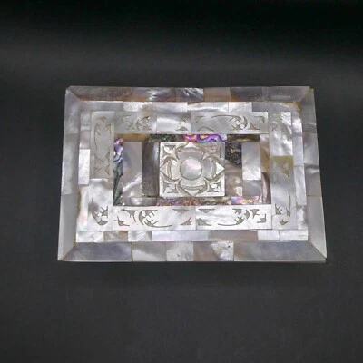 Vintage Carved Abalone & Mother Of Pearl Inlayed Jewelry Trinket Box HingedCover - Image 1 of 4