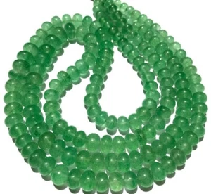A++ Green Russian Emerald Smooth Rondelle Gemstone Beaded 24" Necklace Men Woman - Picture 1 of 8