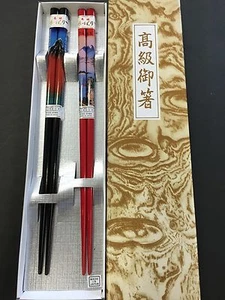 Japanese Design Wakasa Nuri 2 Chopsticks Hashi AkaFuji Black Red MADE IN JAPAN - Picture 1 of 4