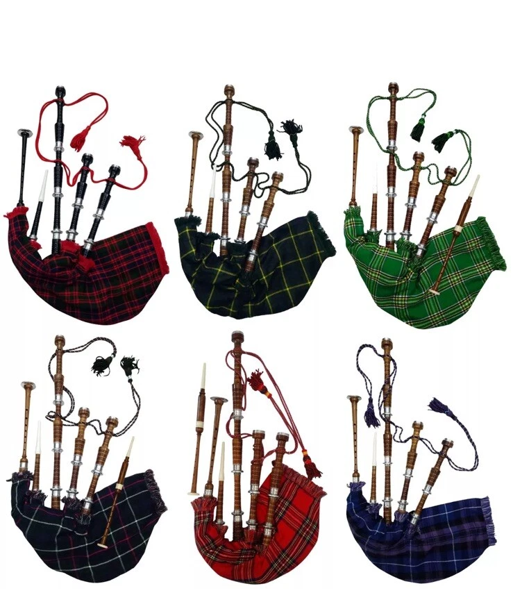 Scottish Great Highland Dudelsack Silbermontierung Rosenholz verschiedene Tartan Dudelsack - Bild 1 von 1