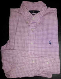 Polo Ralph Lauren bottoni davanti vestibilità personalizzata L rosa blu bianca griglia s3881 - Foto 1 di 8