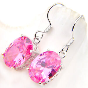 Lady's Summer Holiday Gift Natural Sweet Pink Fire Topaz Silver Dangle Earrings