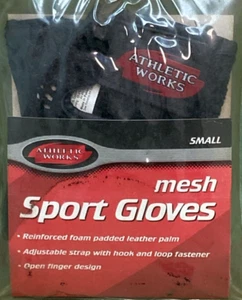 NEW ATHLETIC WORKS FAC-004G-S MESH SPORTS GLOVES LEATHER PALMS BLACK SMALL - Picture 1 of 3