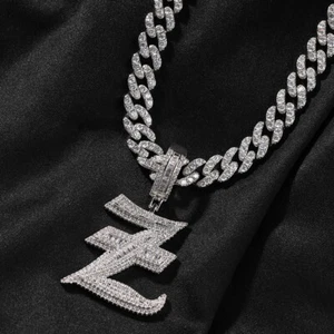 Custom Big Old English Letter A-Z Pendant Necklaces T Zircon Gold Plated Jewelry - Bild 1 von 19