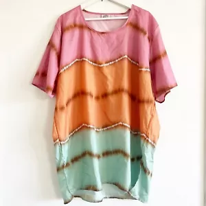 NWT Lulla Collection Bindya Swim Beach Cover Up Tie Dye Pink Orange O/S - Picture 1 of 7