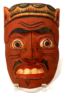 Vintage FOLK ART Carved WOOD MASK - Red - Picture 1 of 3